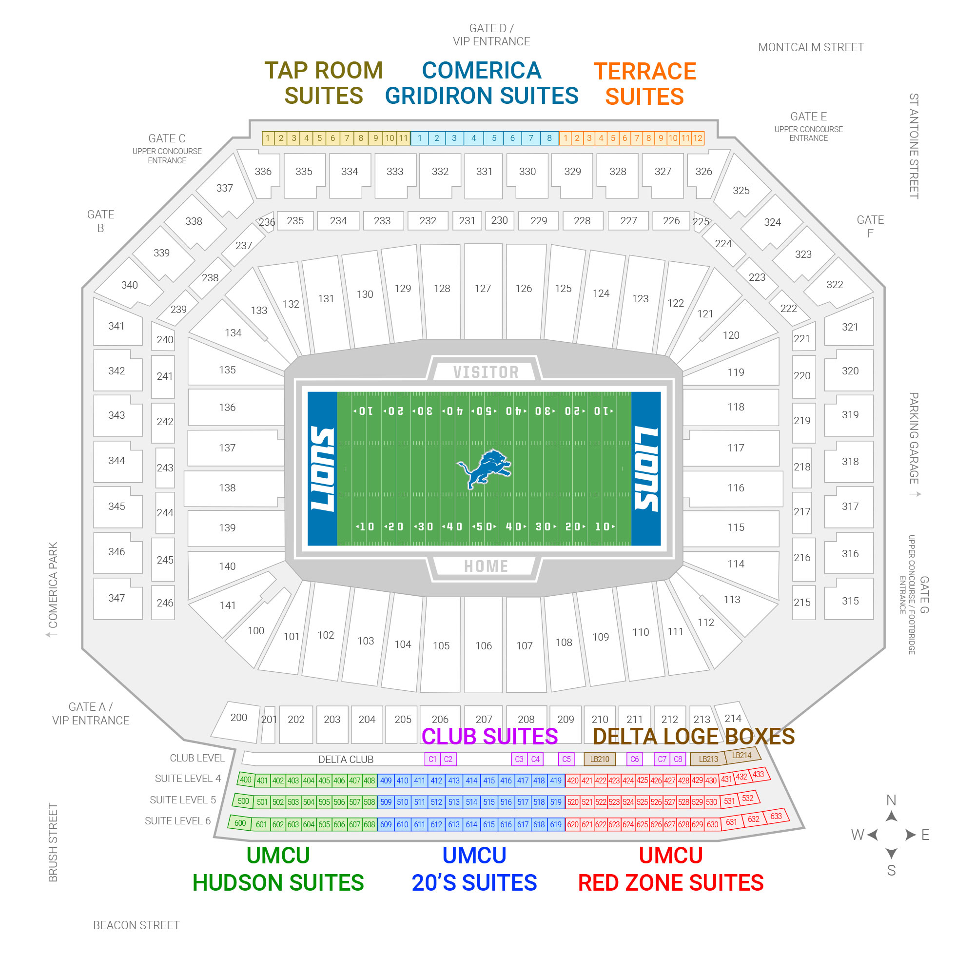 Ford Field / Detroit Lions Suite Map and Seating Chart